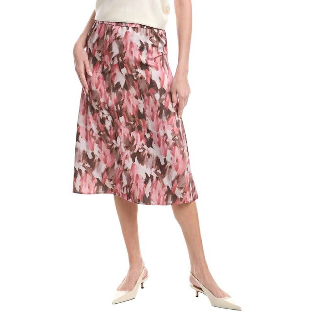 Misook Womens  Printed Crepe De Chine Pull-On Midi Skirt, Yellow